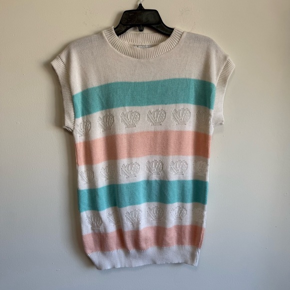Separate Scene Sweaters - Vintage Separate Scene Seashell Knit Vest Pastel Striped Coastal Mermaidcore